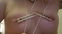Nipple Clamps And String Lead Tiny Tits, Pull Them To Pain